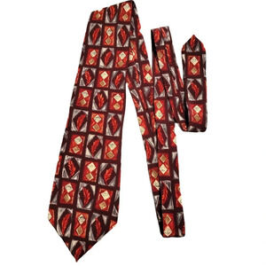 J. GARCIA Men's 100% Silk Tie Landscape with Eye Collection Ten Red Feathers